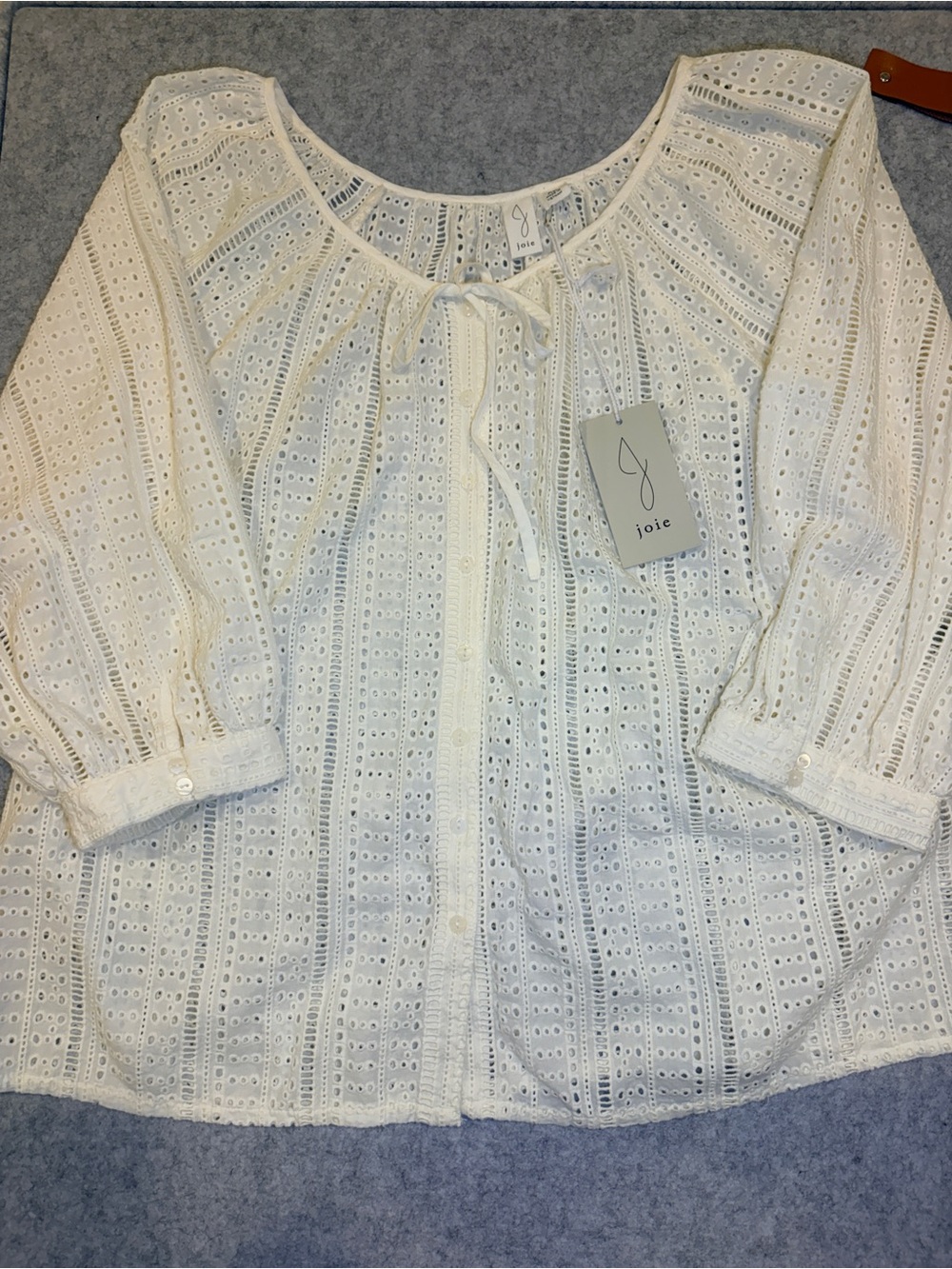 Joie White Eyelet Peasant Blouse, 100% cotton